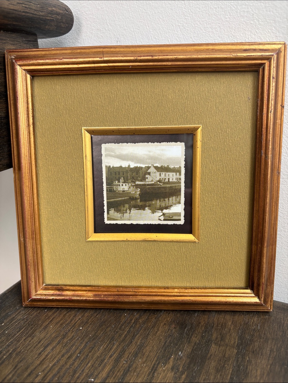 Vintage photo Crail Harbor-Fife,Scotland, black&white,green mat,gold frame